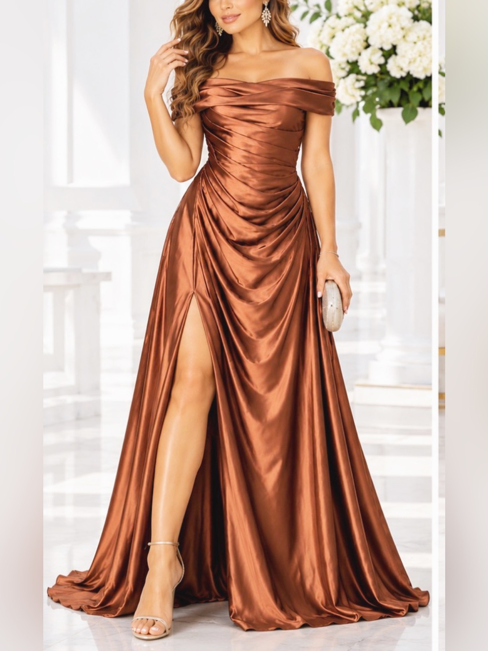 OYS~ Off-Shoulder Brown/Copper Evening Gown. Size M
